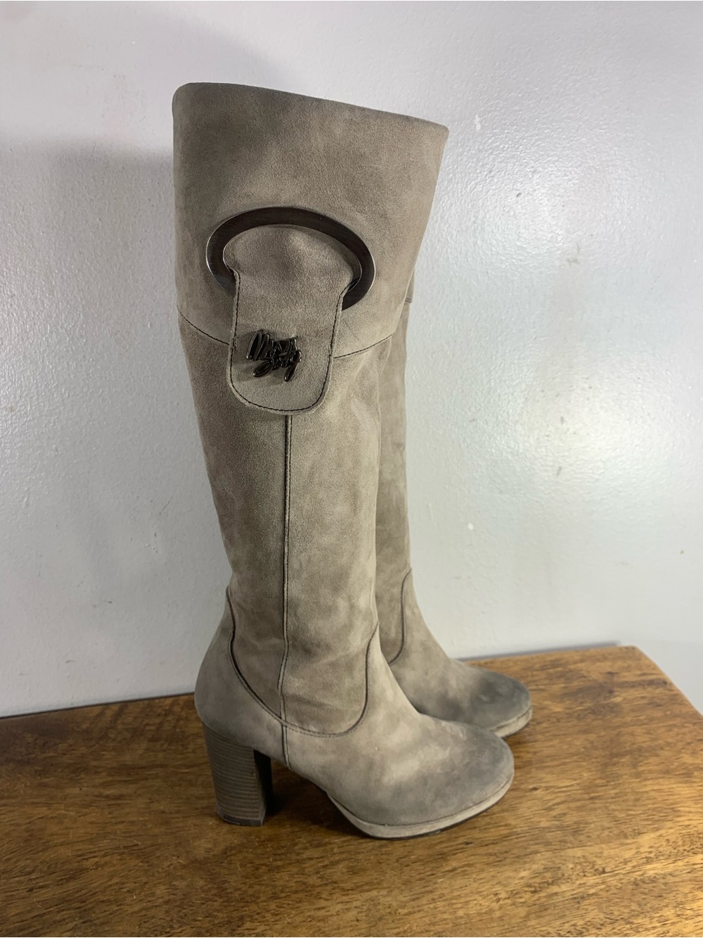 Miss sixty vintage taupe Suede knee high boots chunky heel Y2K - Picture 6 of 13